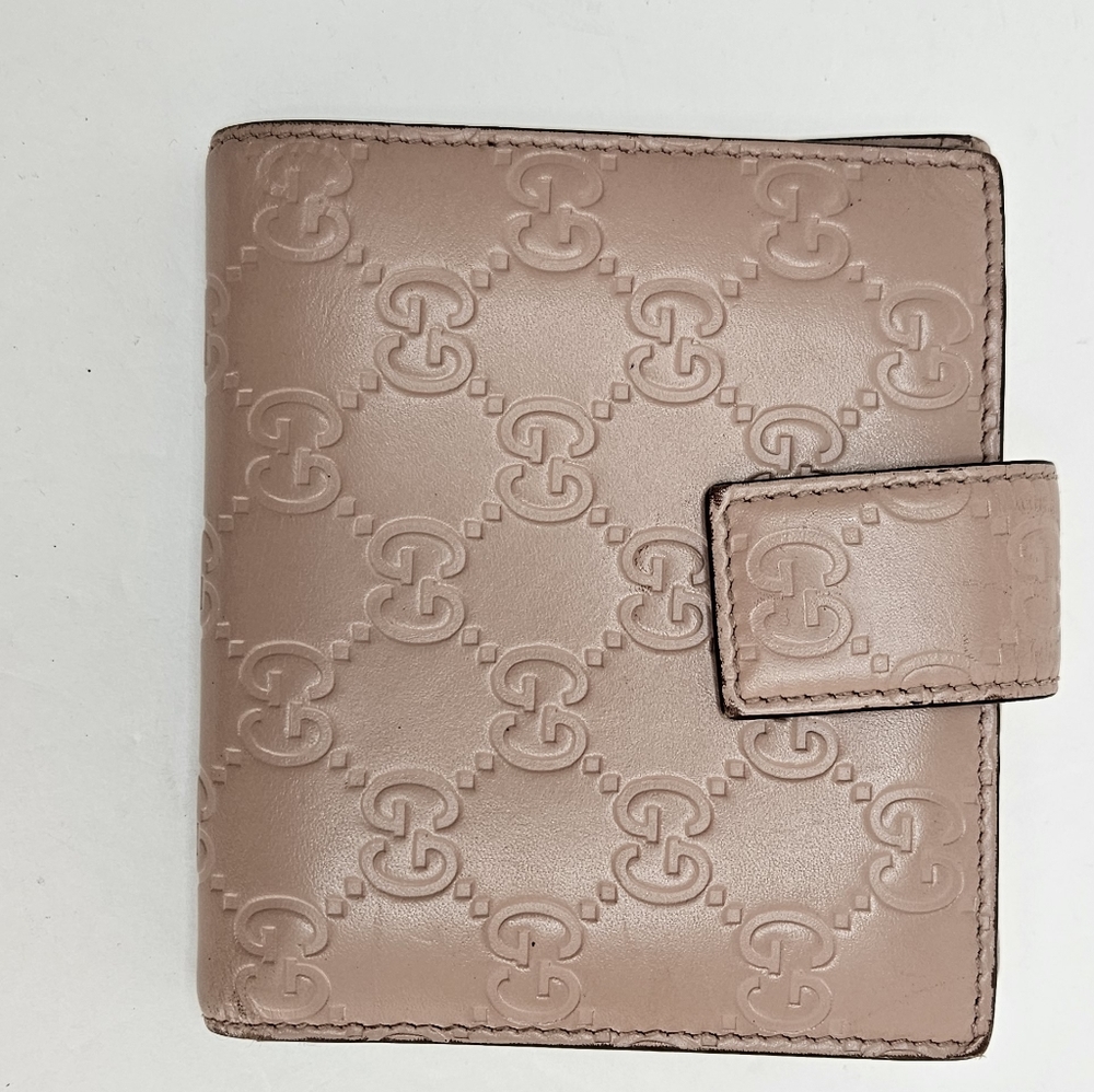 100% Authentic GUCCI GG Pattern Guccissima Bifold Wallet Leather Pink Preloved - Picture 6 of 15